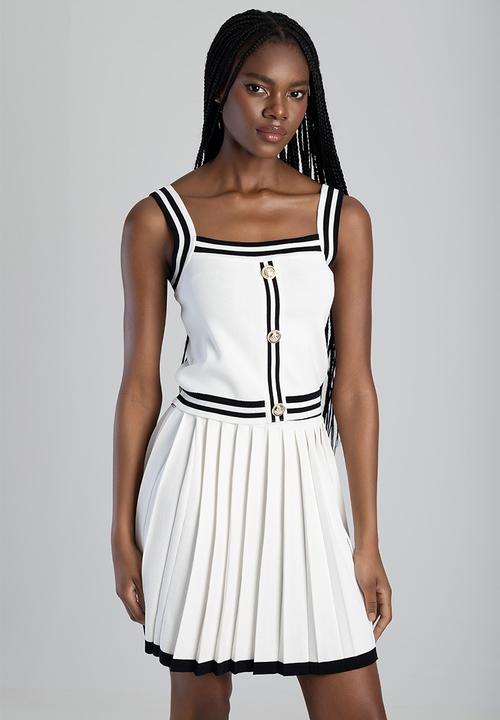 SISSY BOY - Dropping Hints: Strappy Knitwear Top With Contrast Stripes And Button Details - Black / White