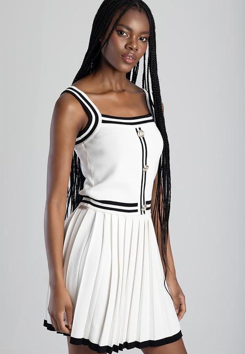 SISSY BOY - Dropping Hints: Strappy Knitwear Top With Contrast Stripes And Button Details - Black / White
