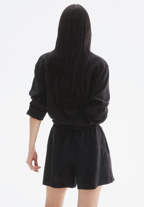 H&M - Linen drawstring shorts - black