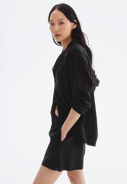 H&M - Linen drawstring shorts - black