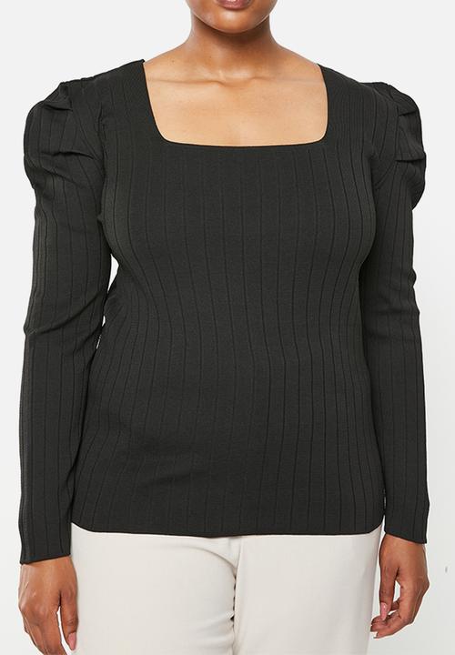 Trendyol - Plus watermelon sleeve knit top - black