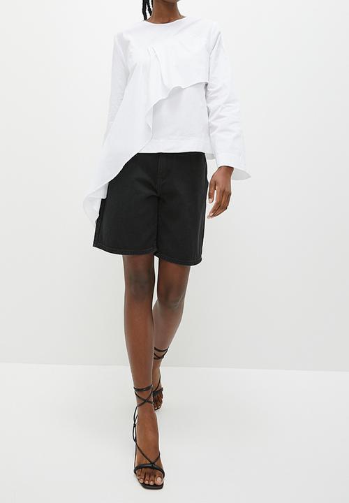 Superbalist - Asymmetric frill wide sleeve shell - white