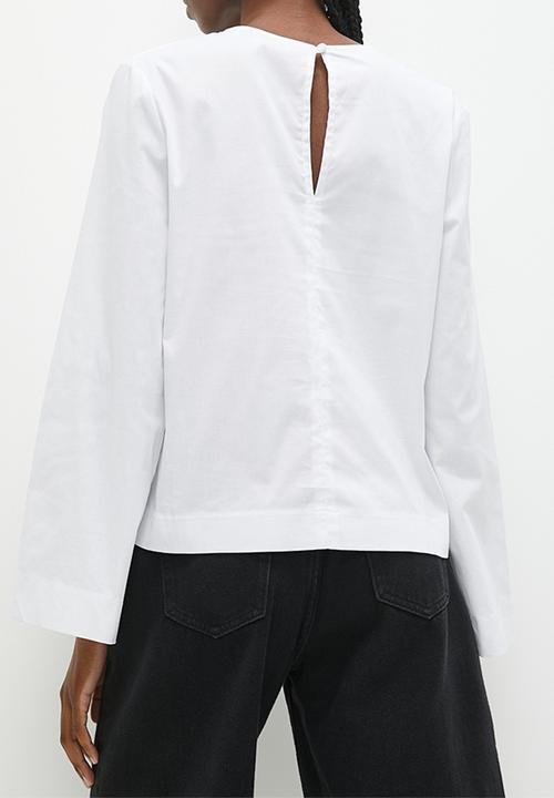 Superbalist - Asymmetric frill wide sleeve shell - white