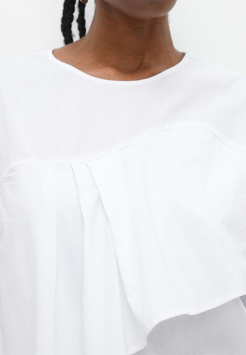 Superbalist - Asymmetric frill wide sleeve shell - white