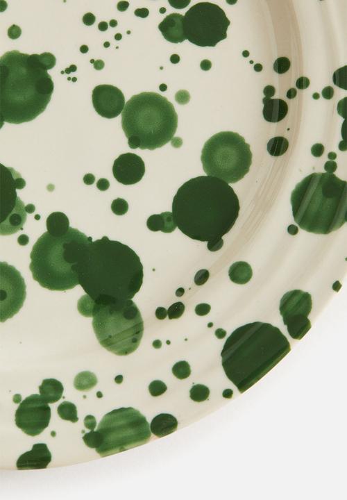 H&M - Stoneware plate - green/spotted 