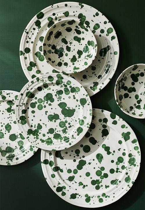 H&M - Stoneware plate - green/spotted 