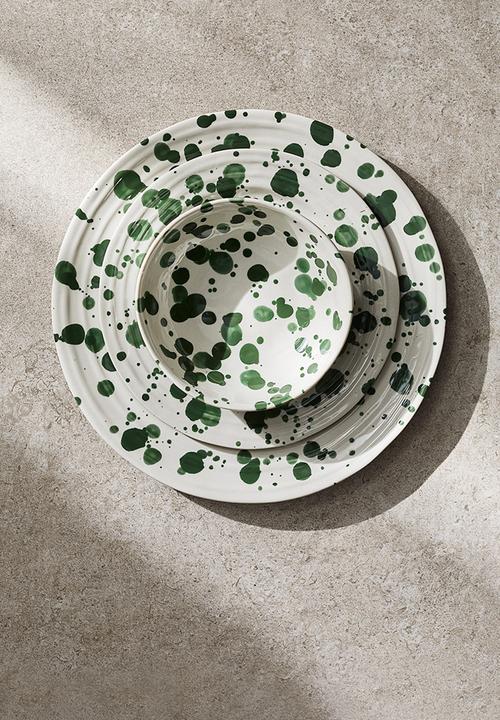 H&M - Small stoneware bowl -  green/spotted 