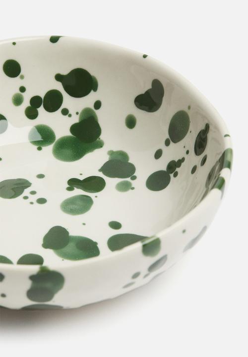 H&M - Small stoneware bowl -  green/spotted 