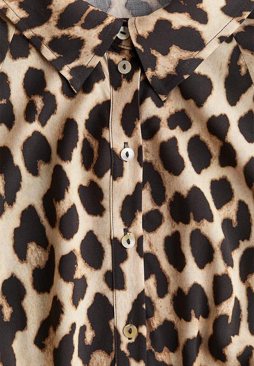 H&M - Tie-belt shirt dress - beige/leopard print 