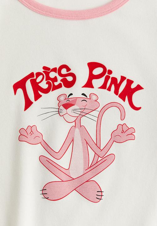 H&M - Printed T-shirt - cream/pink panther