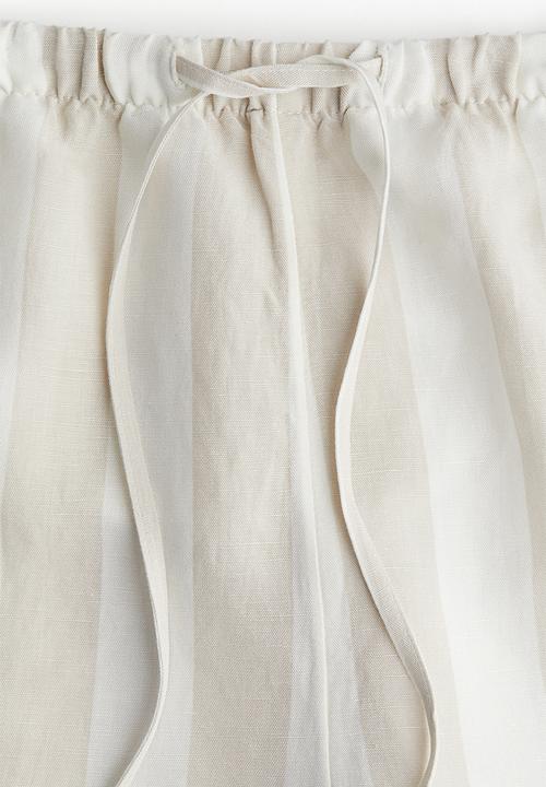 H&M - Linen-blend drawstring shorts - light beige/striped 