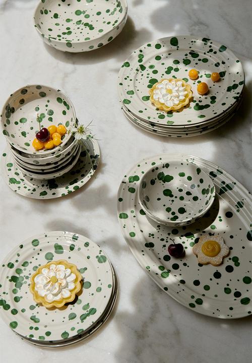 H&M - Speckled-glaze stoneware serving plate - green spotted