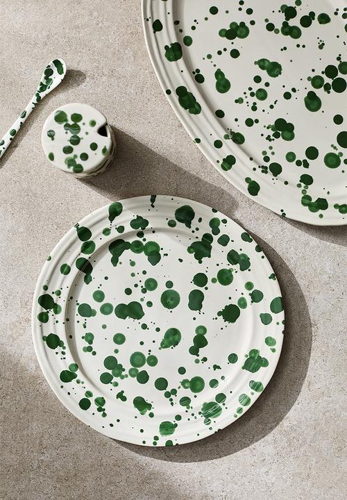 H&M - Large stoneware plate - green spotted