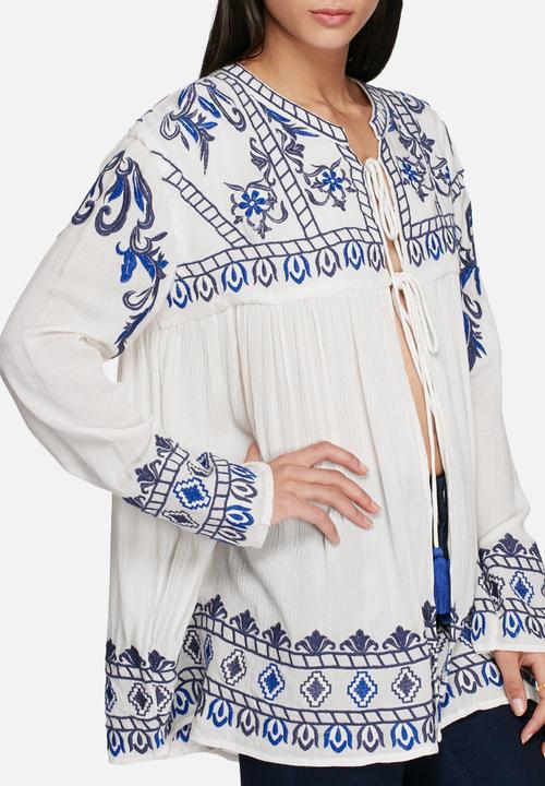 Glamorous - Embroidered front tie jacket