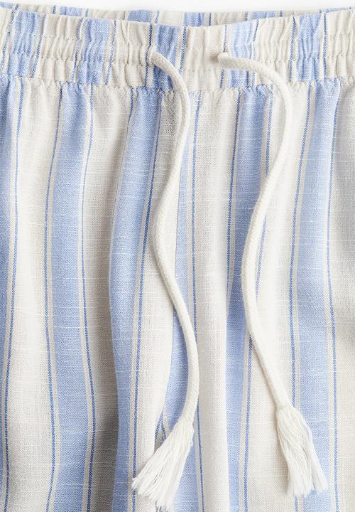 H&M - Straight drawstring trousers - light blue/striped 