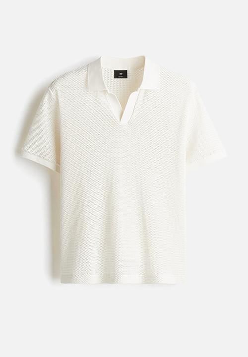 H&M - Regular fit hole-knit polo shirt - cream