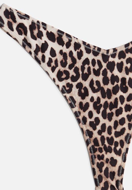 H&M - Thong bikini bottoms - light beige leopard print
