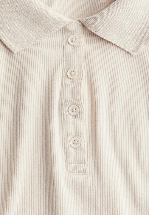 H&M - Ribbed polo shirt - light beige