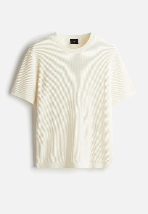 H&M - Regular fit rib-knit T-shirt - cream
