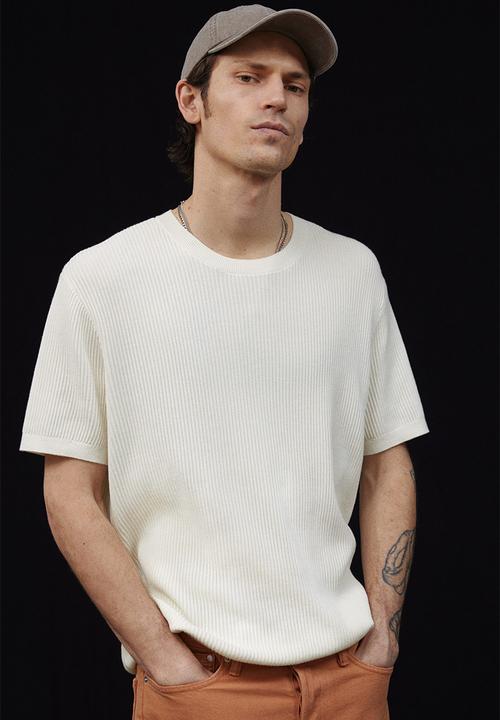 H&M - Regular fit rib-knit T-shirt - cream