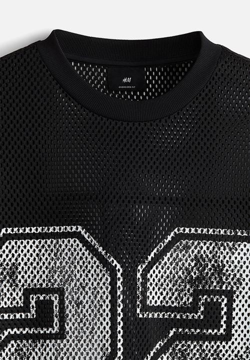 H&M - Oversized fit printed mesh t-shirt - black,multi