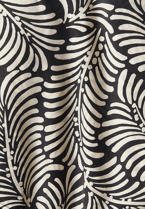 H&M - Oversized tie-neck blouse - black & cream patterned