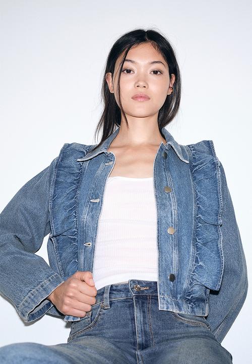 H&M - Frill-trimmed denim jacket - light denim blue