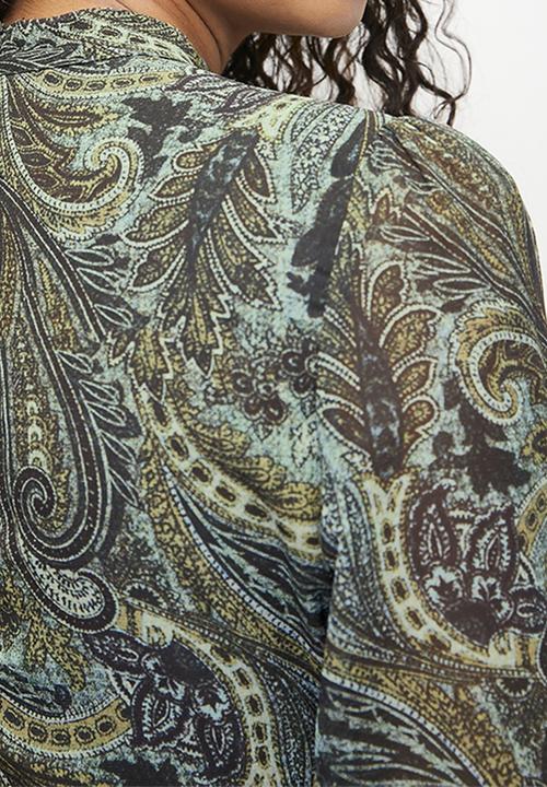 Trendyol - Shawl Patterned Ruffle Dress - Green