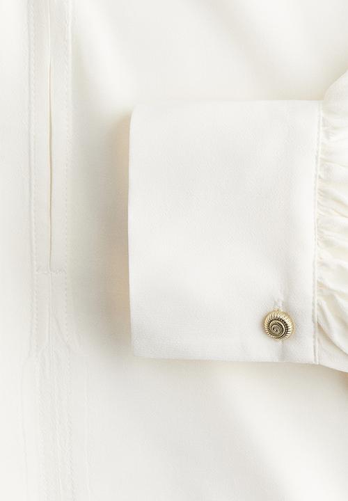 H&M - Frill-trimmed drawstring blouse - white