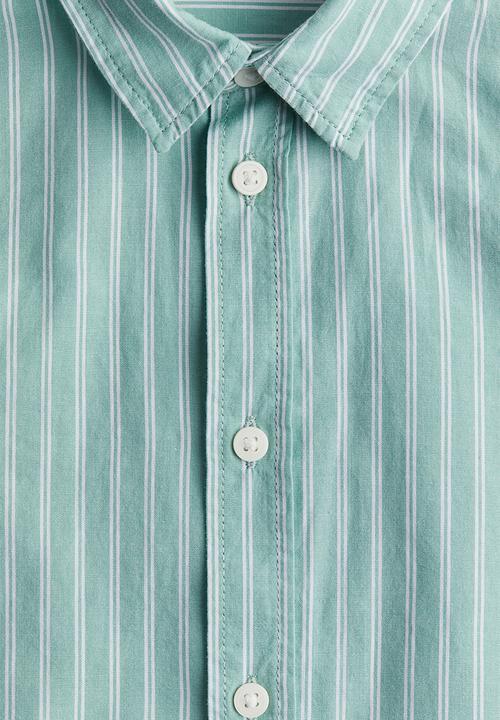 H&M - Long-sleeved cotton shirt - light turquoise/striped 