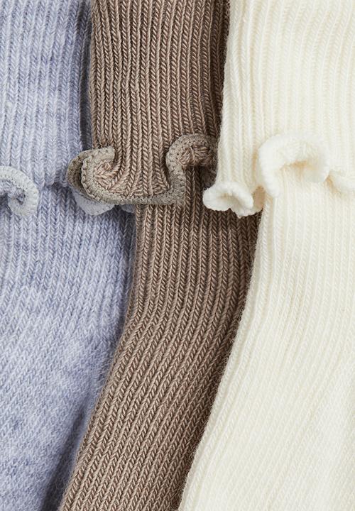 H&M - 3-pack overlocked foldover socks - mole/grey 
