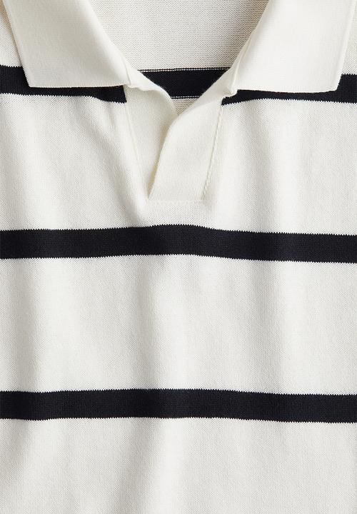 H&M - Fine-knit polo shirt - white/striped