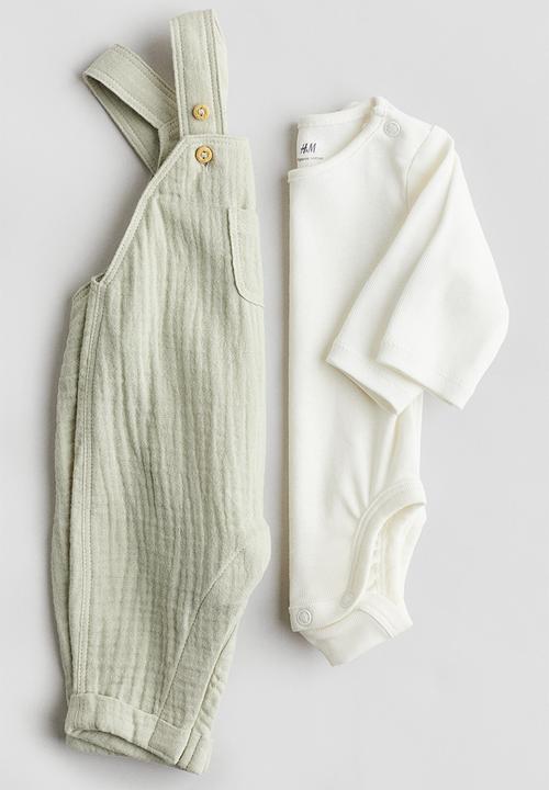 H&M - 2-Piece cotton set - light green/white