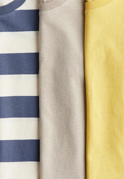 H&M - 3-Pack cotton T-shirts - yellow/blue striped
