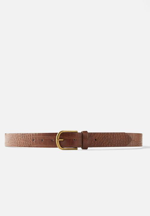 Cotton On - Gator Belt - Brown/Burnished Brass