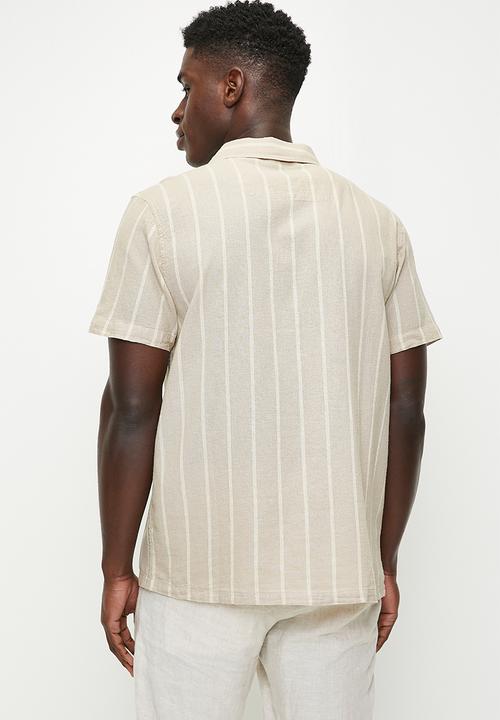 Brave Soul - Short Sleeve Stripe Shirt - Stone