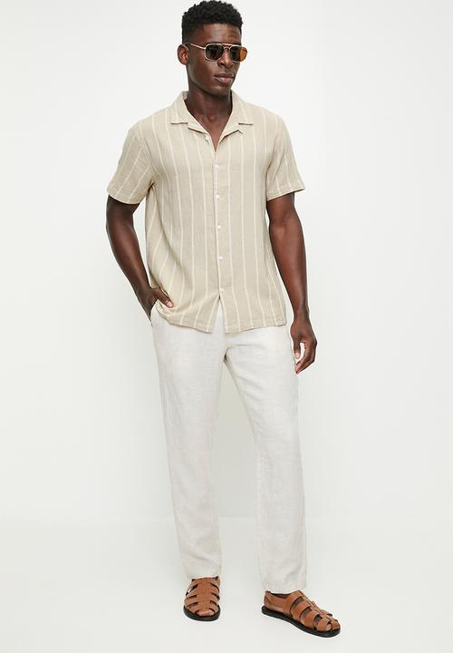 Brave Soul - Short Sleeve Stripe Shirt - Stone