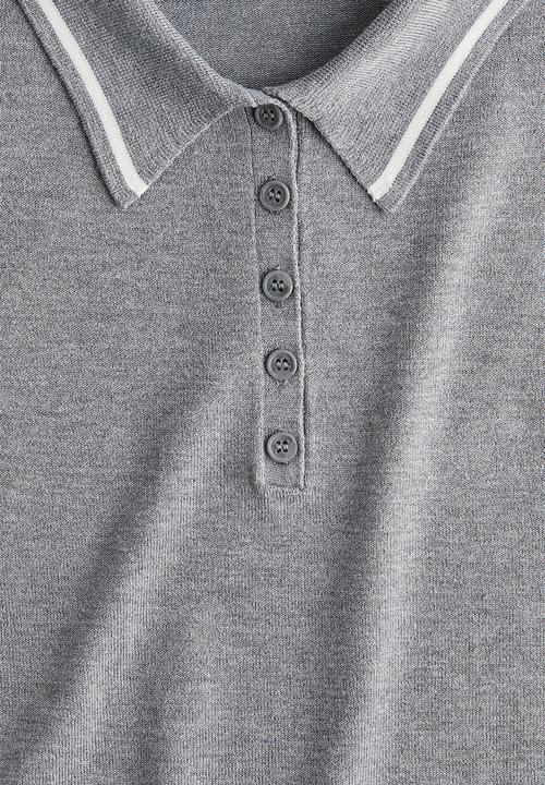 H&M - Fine-knit polo shirt - light grey marl