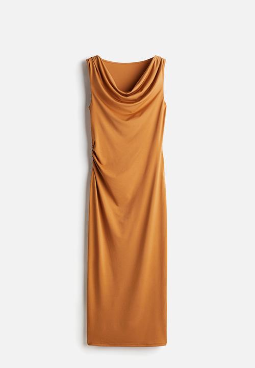 H&M - Draped midi dress - amber-coloured