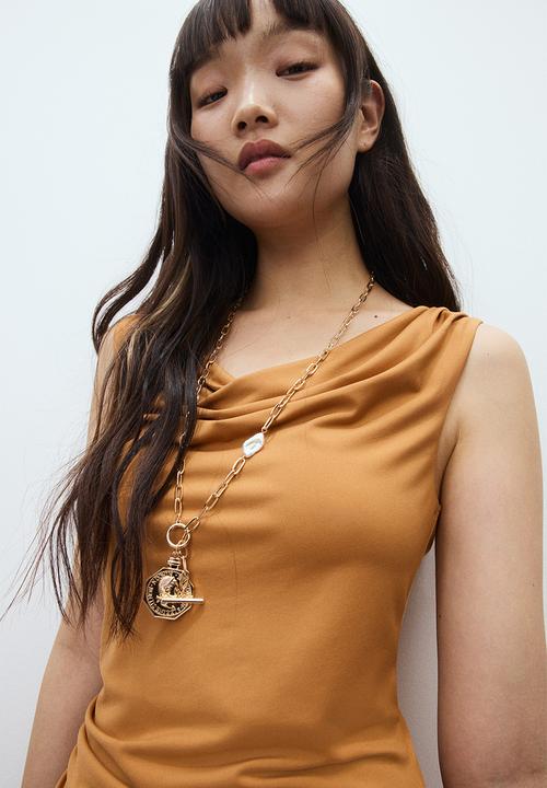 H&M - Draped midi dress - amber-coloured