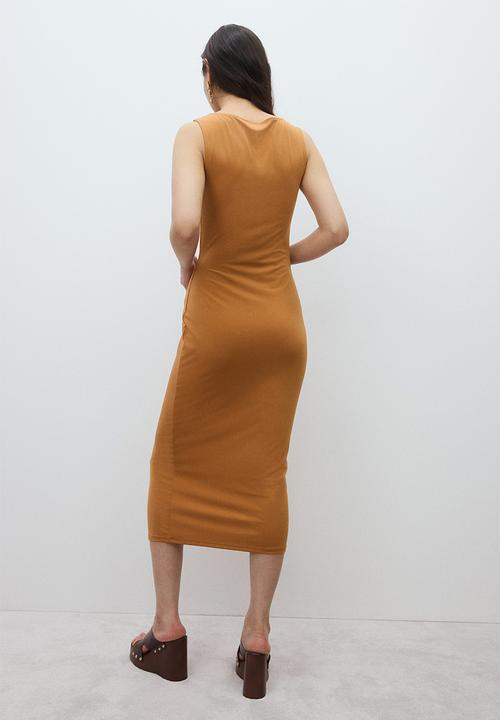 H&M - Draped midi dress - amber-coloured