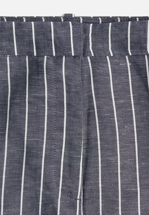 H&M - Wide linen-blend trousers - navy blue striped