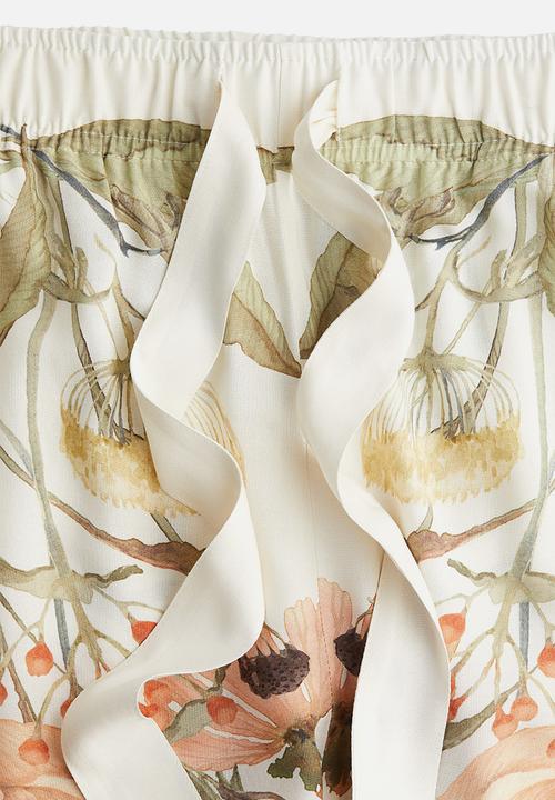 H&M - Wide tie-belt trousers - cream floral