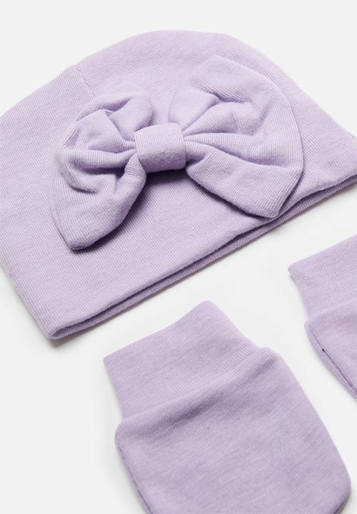 Pop Candy - Bow knot hat and mitten set - lilac