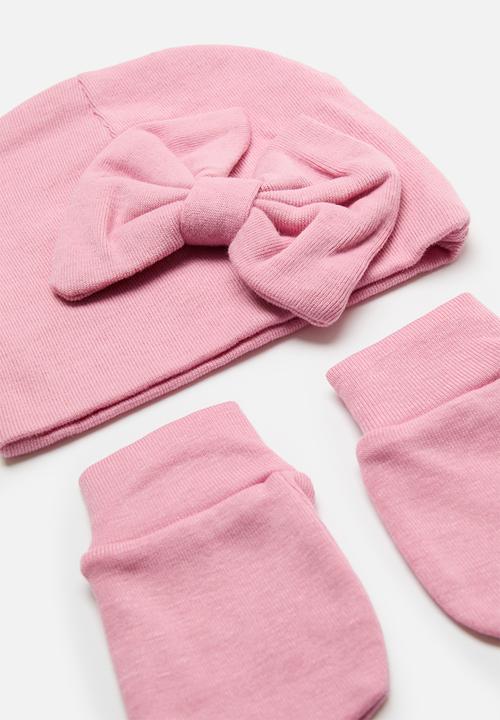 Pop Candy - Bow knot hat and mitten set - pink