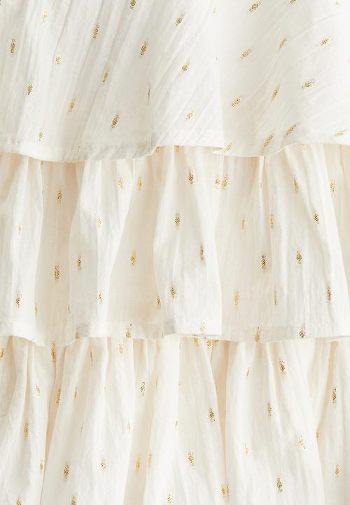 H&M - Tiered-skirt strappy dress - cream spotted