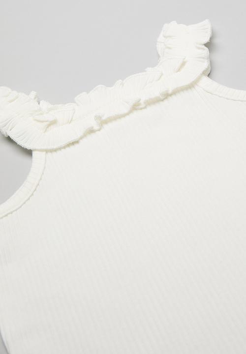 Pop Candy - Frilled collar tee-white