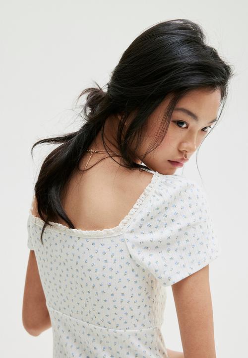 H&M - Lace-trimmed flared-skirt dress - cream floral