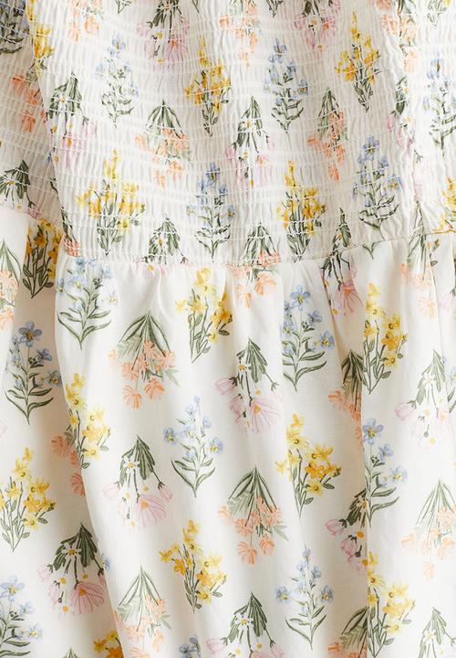 H&M - Puff-sleeved cotton dress - cream floral