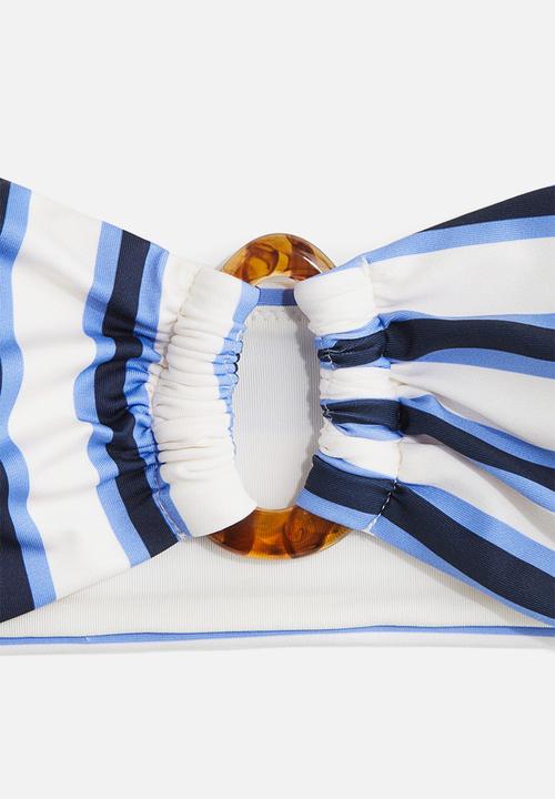 H&M - Padded bandeau bikini top - white blue striped